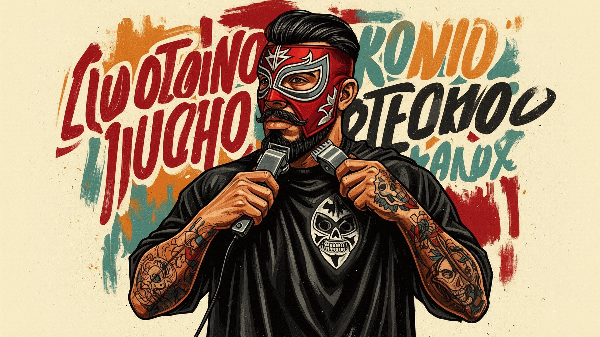 Mexican street art style mural of a mobile barber in Boulder Colorado